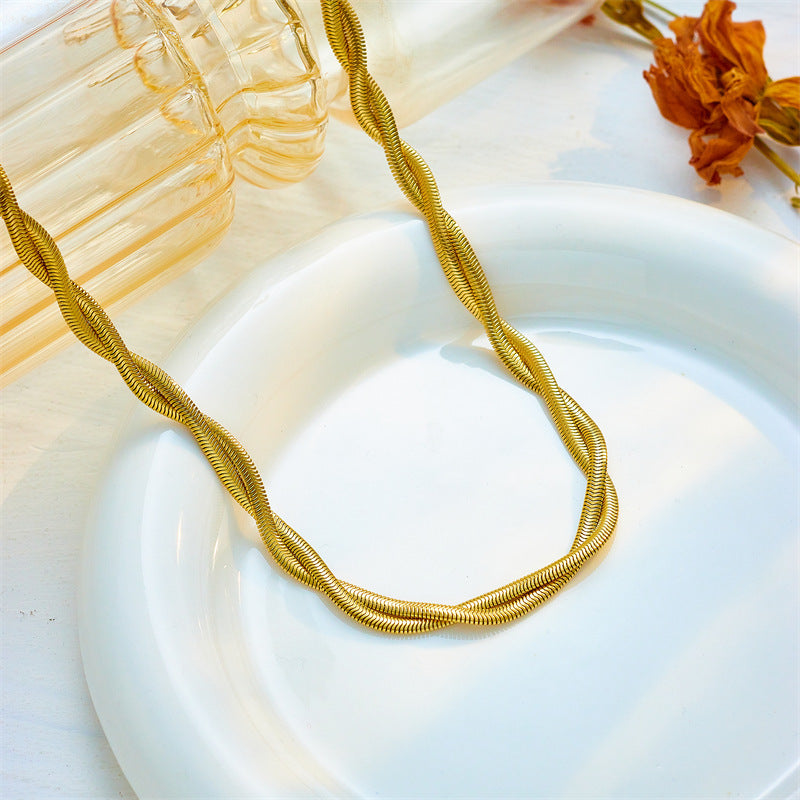 Simple Neutral Woven Twisted Gold-plated Necklace Bracelet