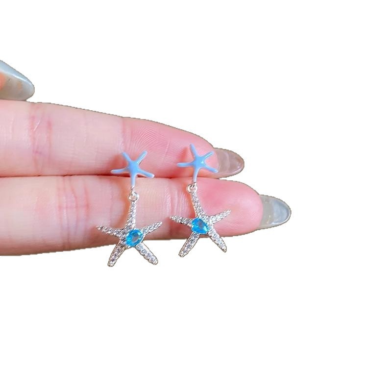 Blue Zircon Starfish Versatile High-end Earrings