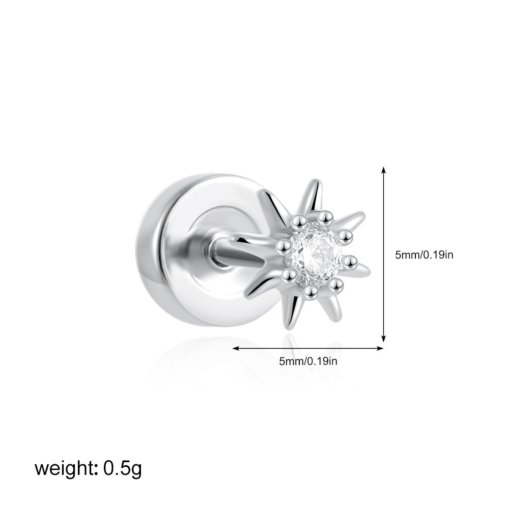 Stainless Steel 18K Gold Zircon Ear Bone Stud Titanium Steel Mini Ear Studs