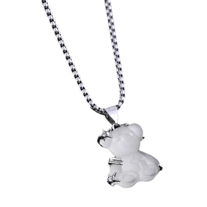 Cute Little Bear Pendant White K-color Alloy Titanium Steel Lock Chain