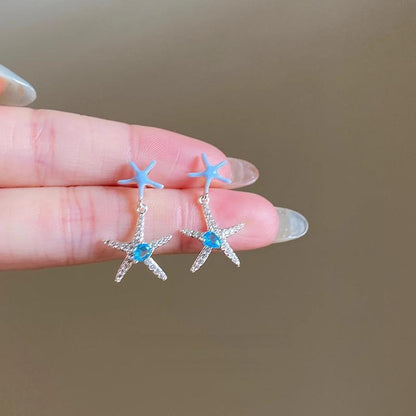 Blue Zircon Starfish Versatile High-end Earrings
