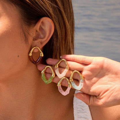 Color Resin Stitching Stainless Steel Earrings