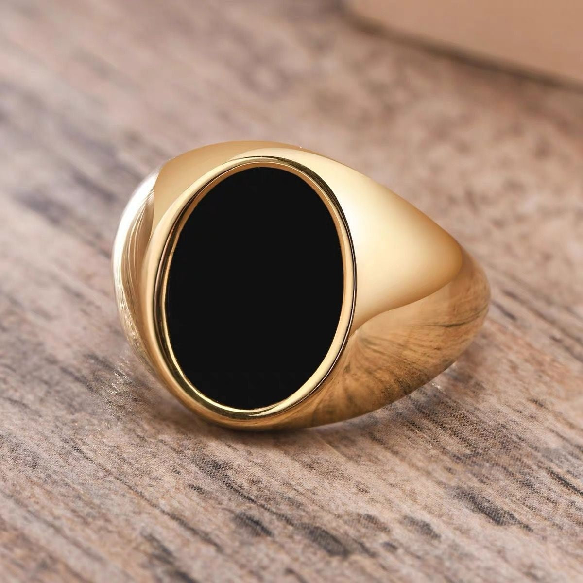 Stainless Steel Glossy Black Epoxy Irregular Hexagonal Men's Ring