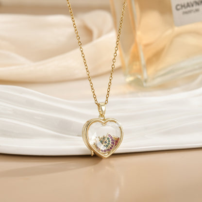European And American Retro Personalized Open And Close Hollow Design Transparent Box 18K Gold Color-preserving Necklace