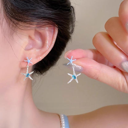 Blue Zircon Starfish Versatile High-end Earrings