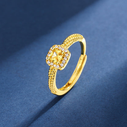 Women's Simple Small Sugar Cube Rings Ear Studs Jewelry Copper-plated Gold Jewelry Suit