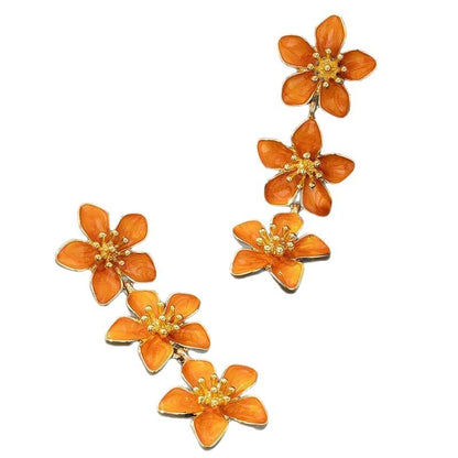Fashionable Oil Dripping Four Petal Flower Earrings