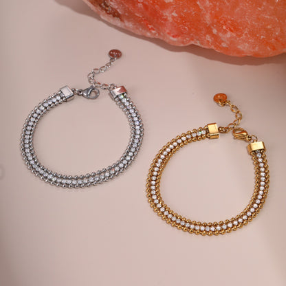 Rhinestone-encrusted Chain Stainless Steel Bracelet