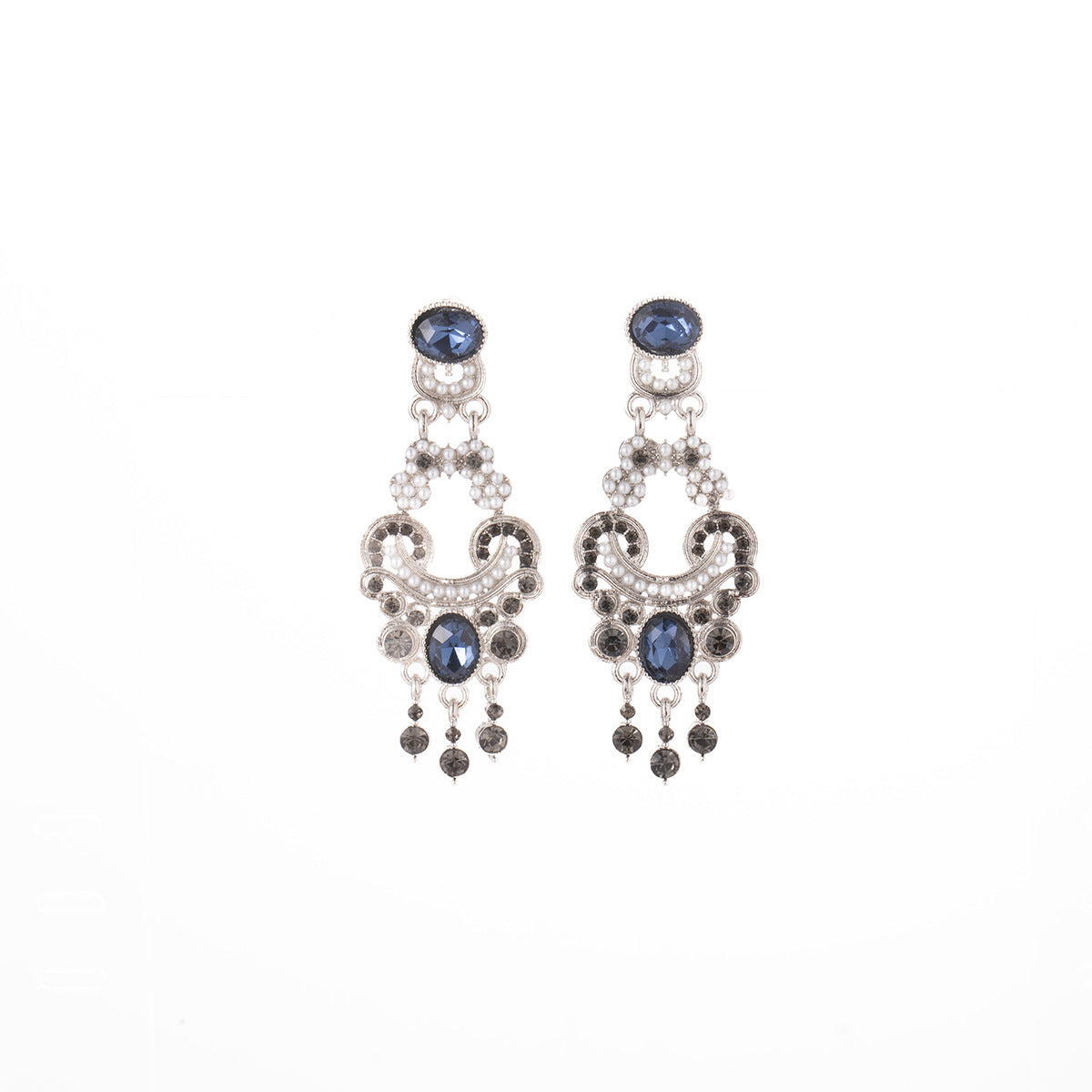 Vintage Court Style Earrings Atmospheric Blue Crystal