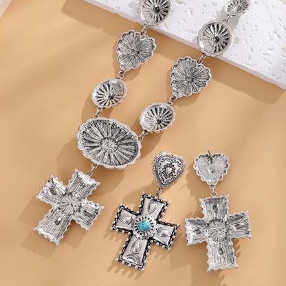 Vintage Love Cross Pendant Earrings And Necklace Set