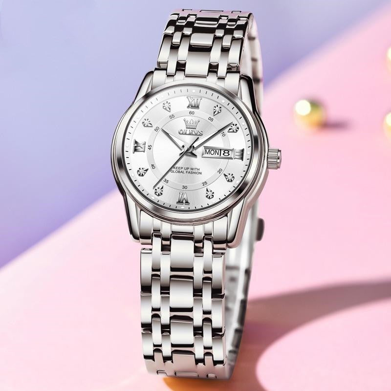 Roman Scale Fashion Calendar Quartz Watch Waterproof Ladies