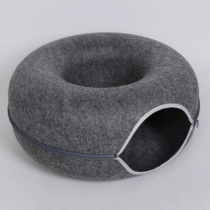 Donut Cat Tunnel Bed Pets House Natural Felt Pet Cat Cave Interactive Toys Round Wool Felt Pet Bed Cat Training Toy Cat House