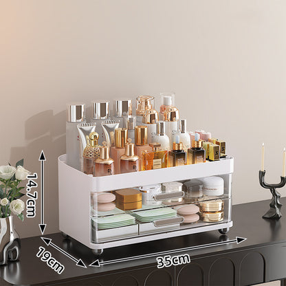 2 Drawers Makeup Organizer - 4 Tier Bathroom Organizers And Storage, Versatile Perfume Vanity Organizer, Ideal For Cosmetic, Large Skincare, Face Mask, Office Supplies