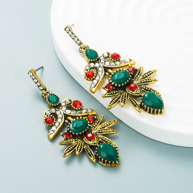 Retro Ethnic Style Alloy Rhinestone Earrings Fashion Women