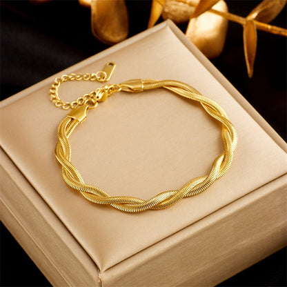 Simple Neutral Woven Twisted Gold-plated Necklace Bracelet