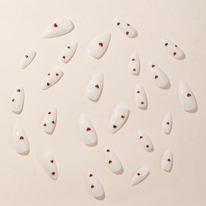 Milky White Almond Red Xiaoai Nail Sticker Removable Finished Wear Armor