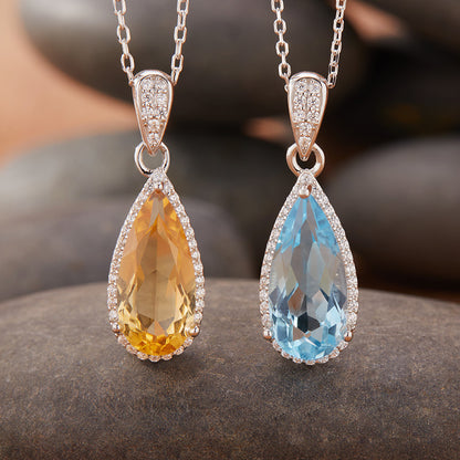 Women's Natural Topaz Citrine Necklace Set