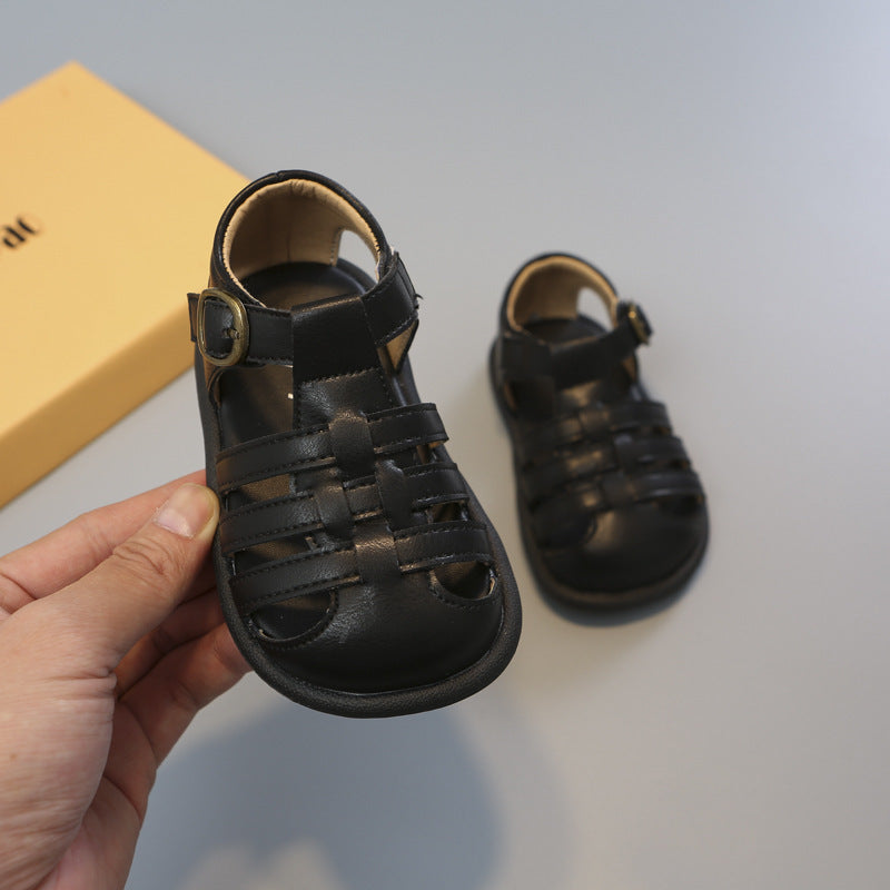 Girls' Closed Toe Children's Shoes Toddler Shoes Woven Hollowed Roman Shoes