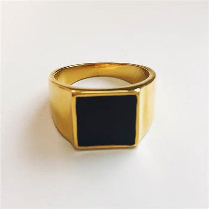 Stainless Steel Glossy Black Epoxy Irregular Hexagonal Men's Ring