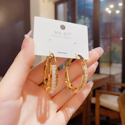 Temperament Fashion Atmosphere Zircon Oval Ear Ring