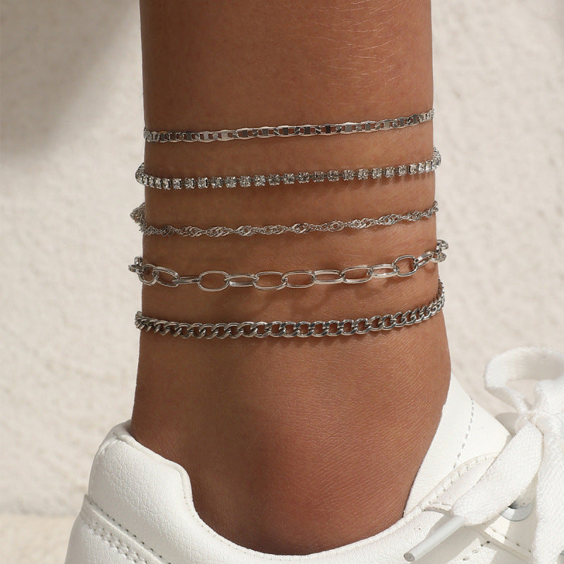 Simple Graceful Metal Chain Retro Creative Snake Chain Anklet Five-piece Set