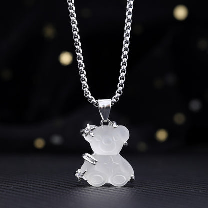 Cute Little Bear Pendant White K-color Alloy Titanium Steel Lock Chain