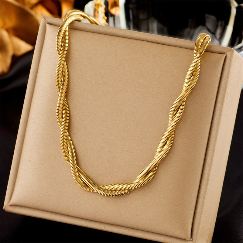 Simple Neutral Woven Twisted Gold-plated Necklace Bracelet