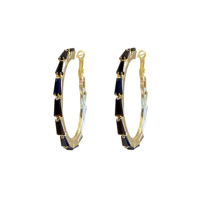 French Advanced Sense Black & Rhimestone Hoop Earrings