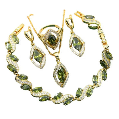 Anti-allergy AAA Zircon Bracelet Necklace Earring Ring Gold Ornament Suit