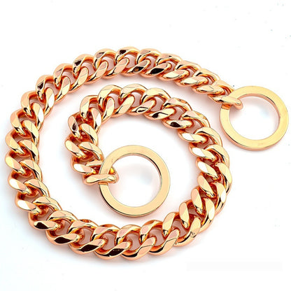 Titanium Steel Metal Hip Hop Pet 15mm Gold Stainless Steel Dog Leash