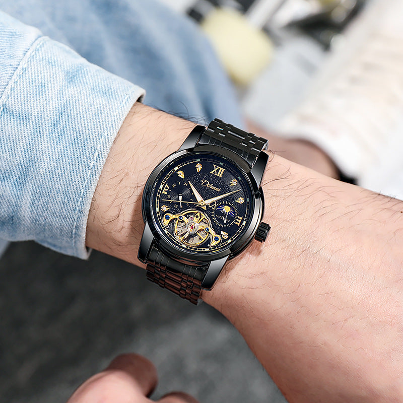 Luminous Sun Moon Star Function Men's Mechanical Watch