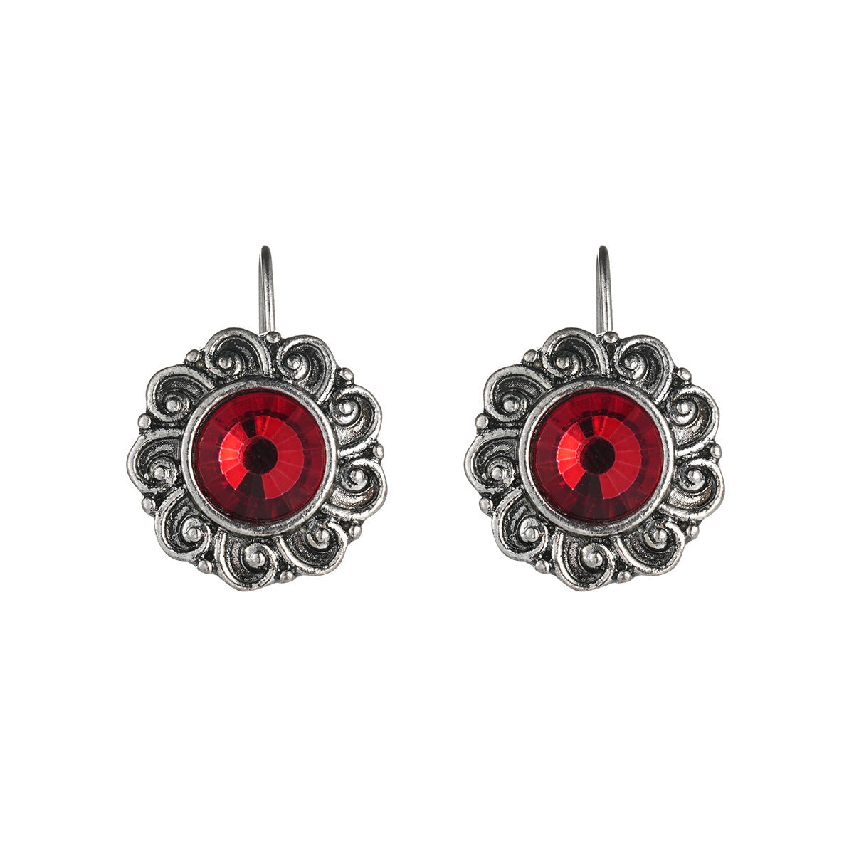 European And American Retro Bohemian Style Carved Ruby Earrings