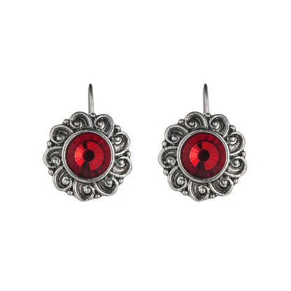 European And American Retro Bohemian Style Carved Ruby Earrings