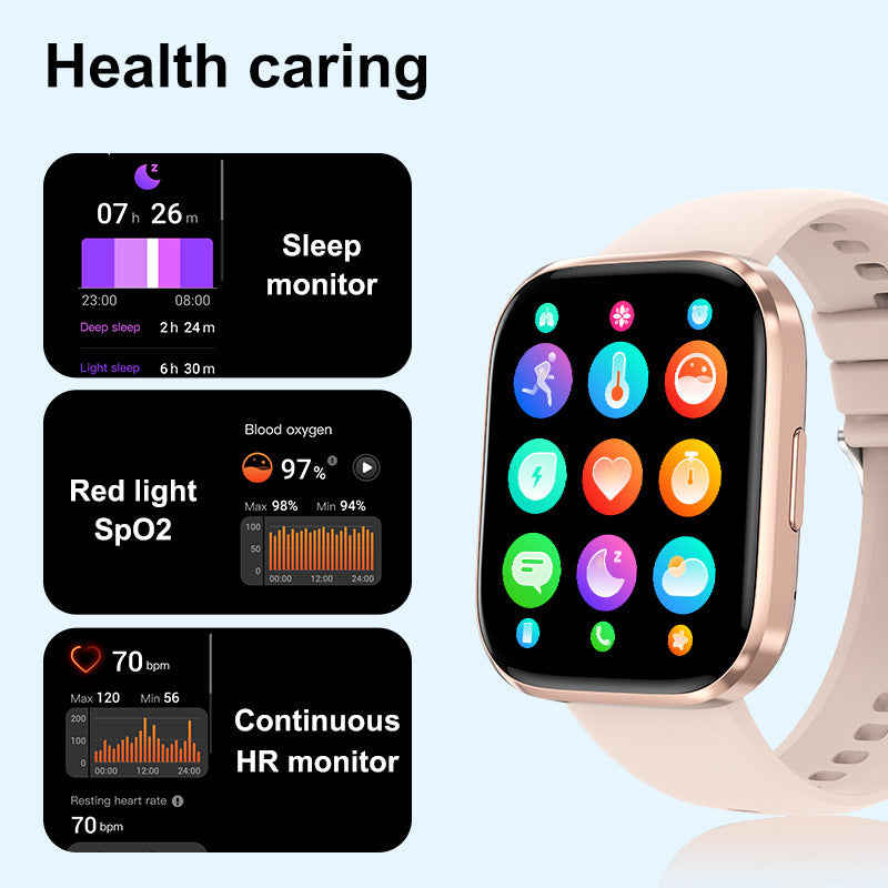 Bluetooth Calling Heart Rate Blood Oxygen Quick Reply Waterproof Sports Watch