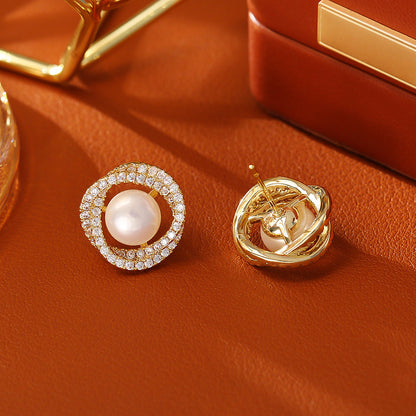 Natural Pearl Winding Ear Studs High Sense Fashion Exquisite And Versatile