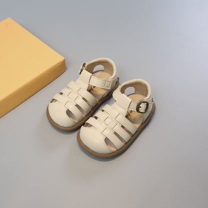 Girls' Closed Toe Children's Shoes Toddler Shoes Woven Hollowed Roman Shoes