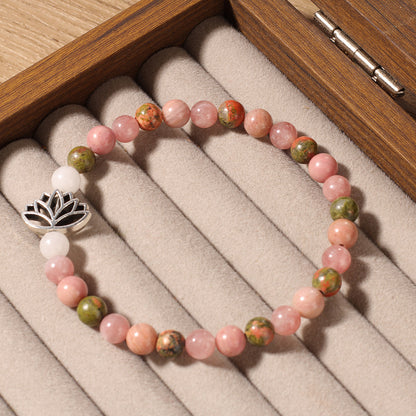 Rhodonite Crystal Bohemian Style Natural Stone Bead Seven Pulse Lotus Bracelet