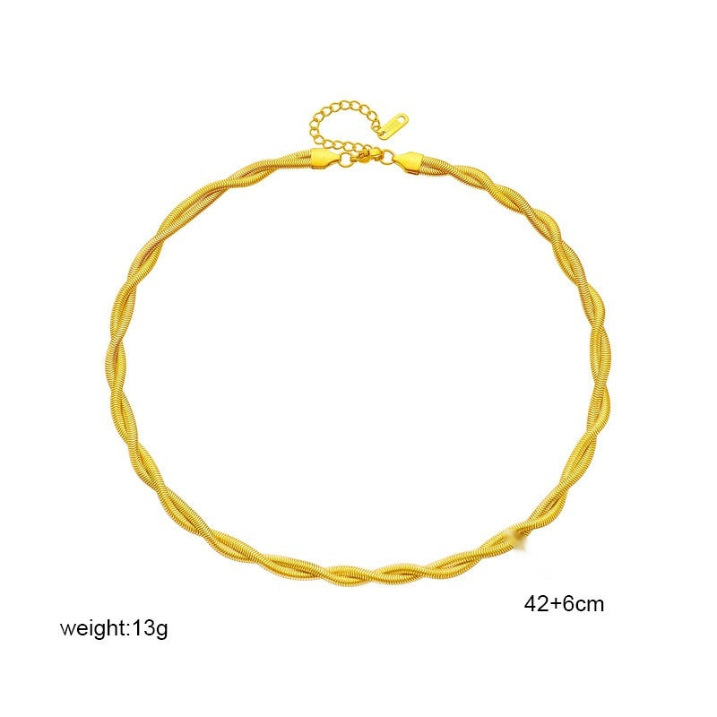 Simple Neutral Woven Twisted Gold-plated Necklace Bracelet