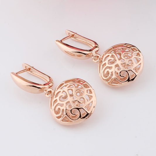Exaggerated Earrings Retro Temperament Round Hollow Rose Gold Earrings