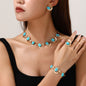 Inlaid Turquoise Spiral Earrings Necklace Bracelet Ring Set