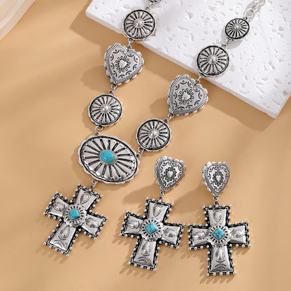 Vintage Love Cross Pendant Earrings And Necklace Set