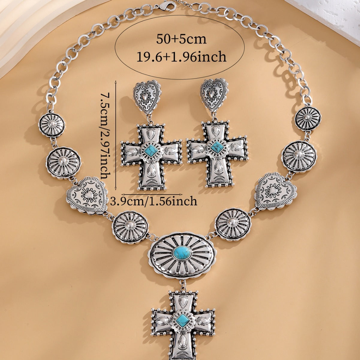 Vintage Love Cross Pendant Earrings And Necklace Set