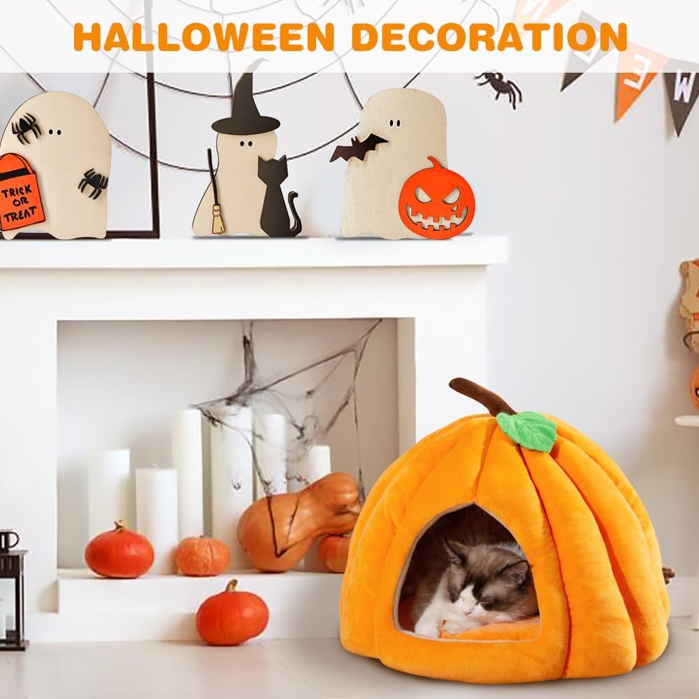 New Pumpkin Cat Bed Cat Beds For Indoor Cats Cute Pumpkin Shape Cat Cave Bed Cat Tent Halloween Cat House Bed Warm Sleeping Bed For Cats Small Dogs