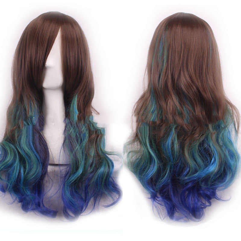 Harajuku Style Colored Female Long Curly Hair Hood