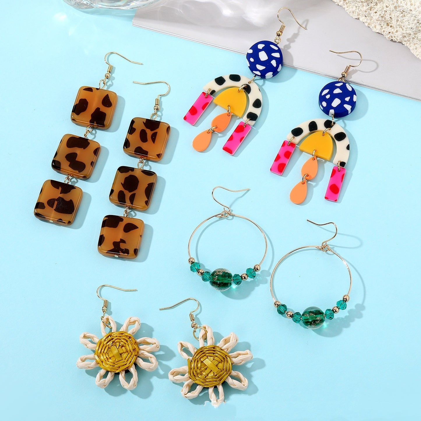 Alloy Women's Geometric Square Animal And Plant Design Ear Studs