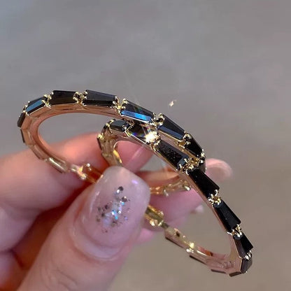 French Advanced Sense Black & Rhimestone Hoop Earrings