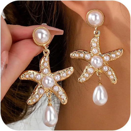 Women's High-end Light Luxury Pearl Starfish Earrings