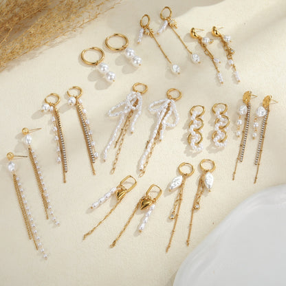 Pearl Earrings Long Tassel Stainless Steel Earrings Design Earrings