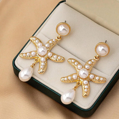 Women's High-end Light Luxury Pearl Starfish Earrings
