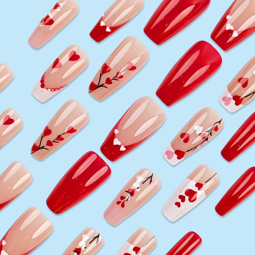 Long Red Heart Nail Sticker